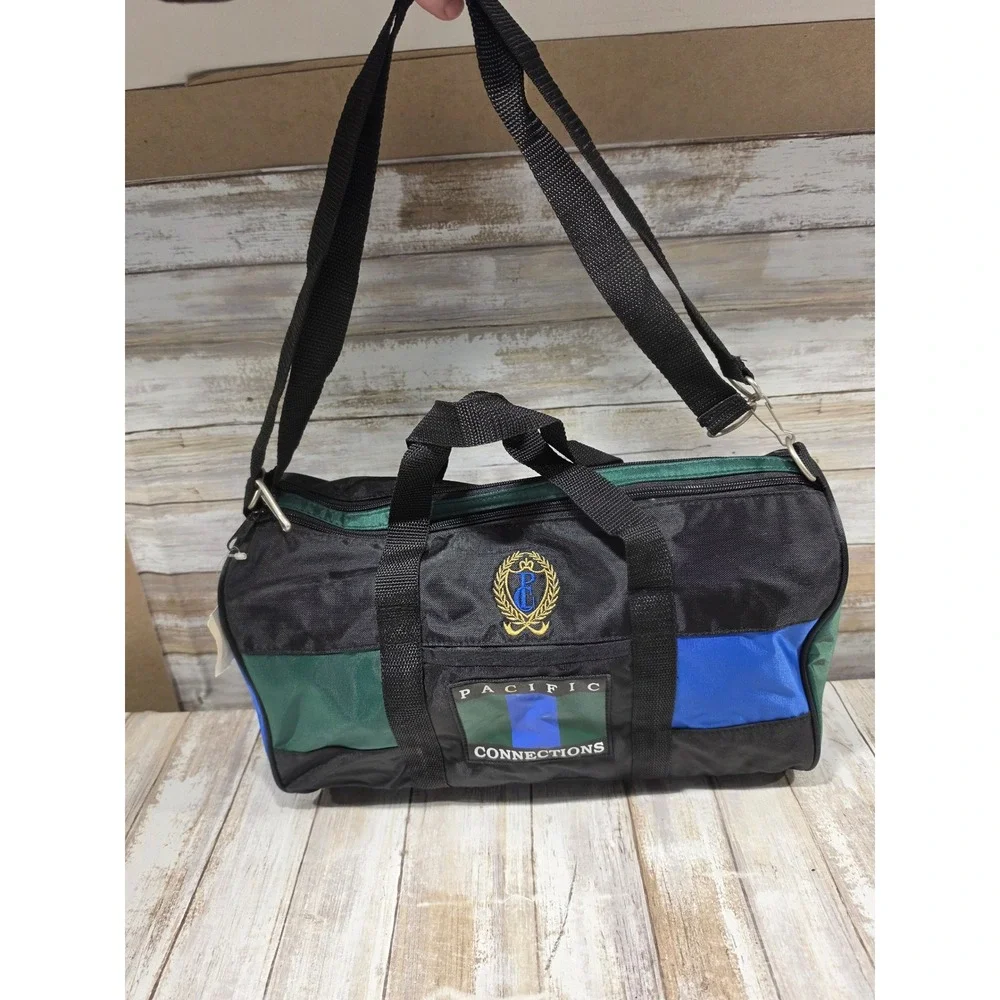 Pacific‎ Connections Vintage Colorblock Duffel Bag Black Green Blue Small Travel